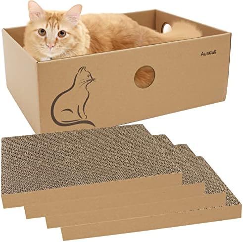 AUSCAT Cat Cardboard Scratcher, 14.8" L x 10.8" W x 5.2" H. by AUSCAT
