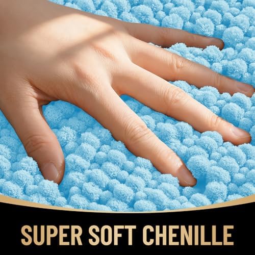 OLANLY Thick Chenille Bathroom Runner Rugs Mats 44x24, Sky Blue - Image 2