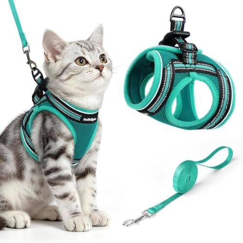 rabbitgoo Cat Harness and Leash Set, Step-in Soft Vest, Turquoise & Green by rabbitgoo