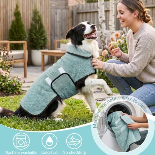 Dog Bathrobe, Super Absorbent for Small to Large Dogs, Light Green XL - Image 5
