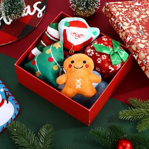 Soulchen 40 Pcs Christmas Dog Squeaky Toys, 8 Styles Plush Toys Bulk - Image 6