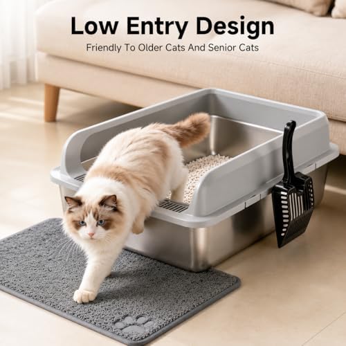 KalraMay XXXL Extra Large Stainless Steel Litter Box, Cool Gray - Image 4