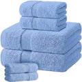 White Classic Light Blue Bath Towel Set of 6-100% Cotton Highly Absorbent Towels by WhiteClassic