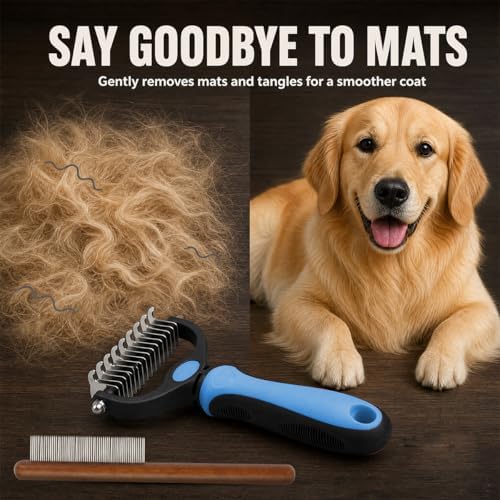 Pet Pro Grooming Tool for Dogs & Cats, 2-in-1 Blue Deshedding Brush & - Image 3