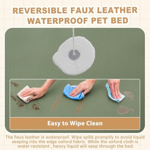 XXL Dog Bed Waterproof Washable, Wipeable Leather Large Crate Pad 48" Green - Image 2