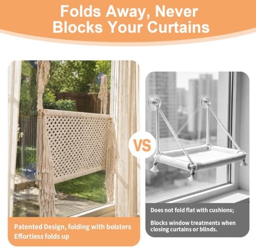 Cat Window Perch with Foldable Hook, Handwoven Catio - Image 6