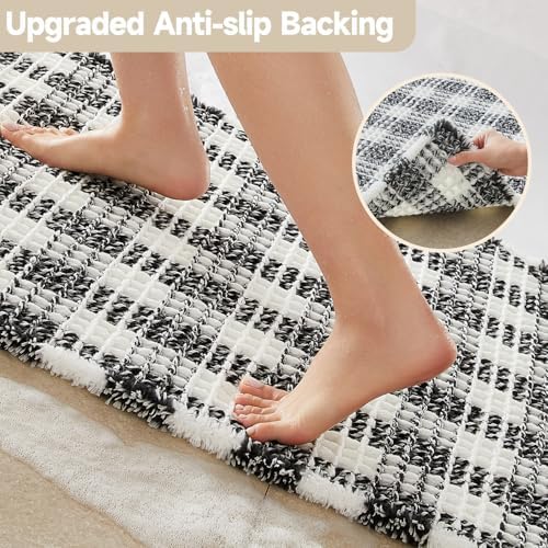 TYUU Waffle Runner Rug Bathroom, Long Boho Bath Mat, 72x24 Black & White - Image 4