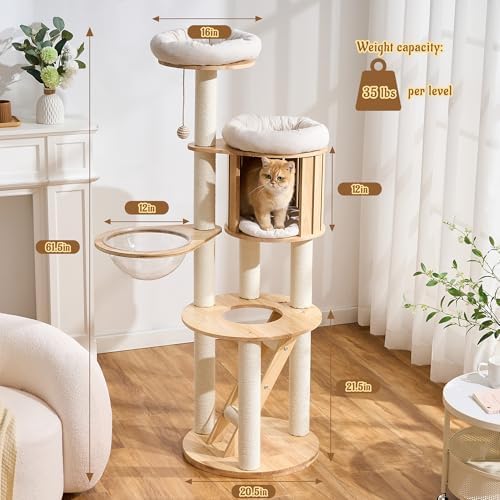 Modern Cat Tree Tower with Scratching Post, 61.5in Tall Cat Tree - Image 2