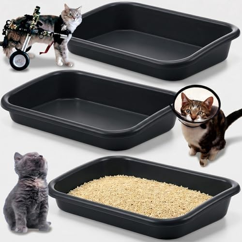 Uiifan 3Pcs Large Low Entry Cat Litter Box, Dark Gray by Uiifan