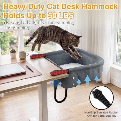 Extra-Sturdy Cat Desk Bed for Large Cats 50lbs Desk Cat Bed Attachment - Image 2