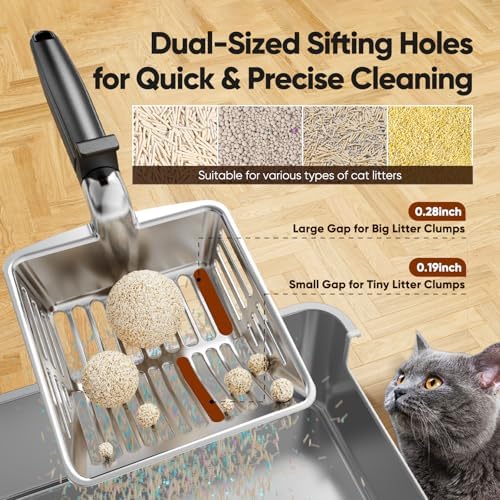 Large Metal Cat Litter Scoop w/ Deep Shovel, Dual-Size Holes & Hanging Hook - Image 3