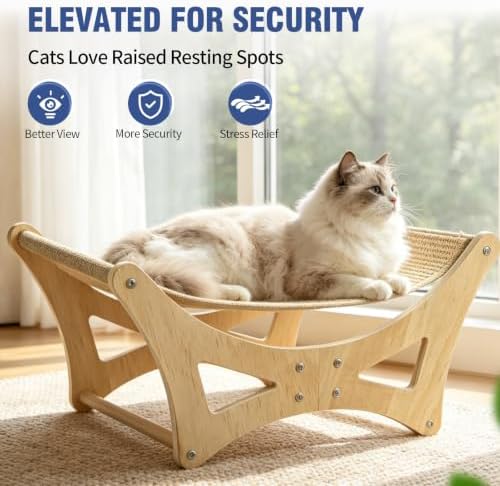 Cat Hammock Bed for Large Cats, Elevated Wooden Bed - Image 6