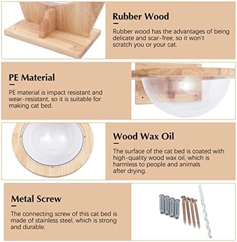 Wall-Mounted Wooden Cat Space, Cat Bed Capsule-Style Transparent Cover - Image 2