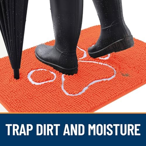 OLANLY Dog Door Mat for Muddy Paws 36x24, Paw Print Design Chenille Mud Mat - Image 2