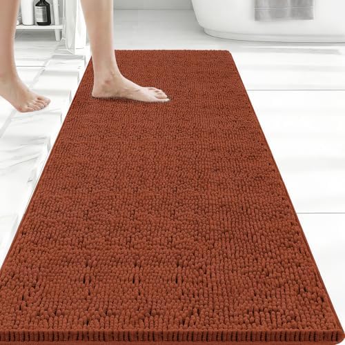 Bcoimo Bath Rug Mat, 48x24 Extra Soft Burnt Orange Long Bathroom Runner Rug by Bcoimo