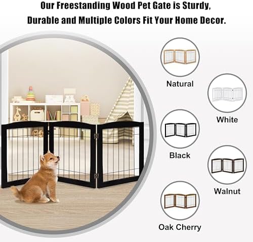 LZRS 3-Panel Freestanding Foldable Wooden Dog Gate –Solid Wood & Steel Wire - Image 4