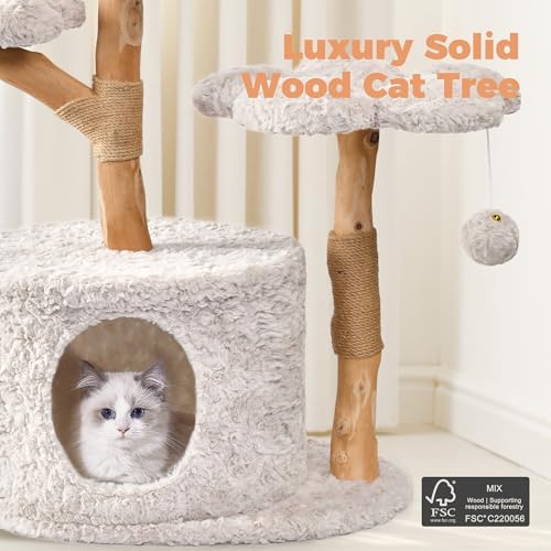 Easyego Modern Cat Tree, 43.3" Aesthetic Wood Cat Tree Tower - Image 2