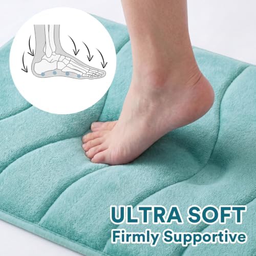 Flamingo P Aqua Green Bath Mat 20x32 Quick Dry Washable Memory Foam - Image 3