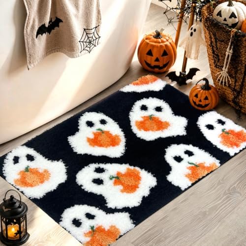 MEHOFOND Halloween Black Ghost Pumpkin Non-Slip Bathroom Rug, 17x24 Inch by MEHOFOND