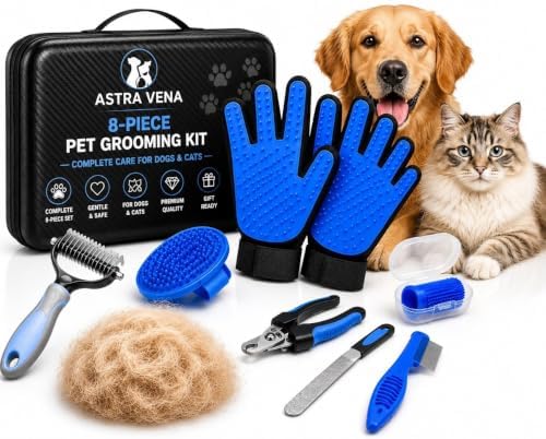 8-Piece Dog Grooming Kit for Dogs & Cats, Pet Grooming Set by AstraVena