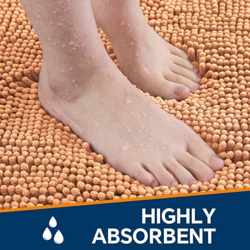 Chenille Bathroom Runner Rug 24"x72" Peach, Plush Bath Mat - Image 4