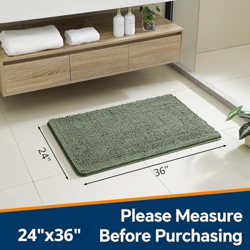 Chenille Bathroom Rug 24"x36" Loden Green, Non-Slip Plush Bath Mat - Image 2