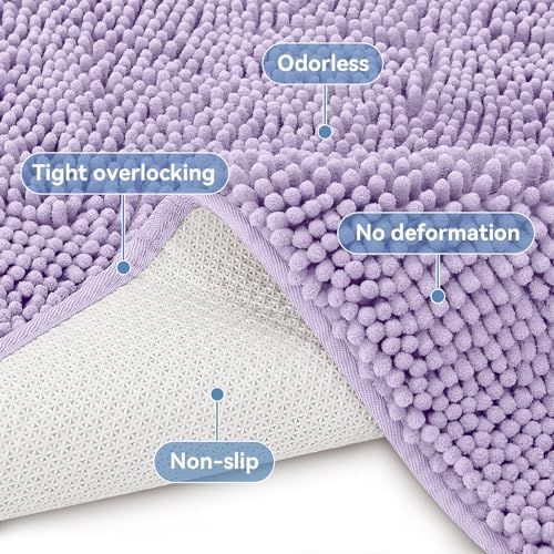 Bcoimo Bath Rug Mat, Chenille Extra Soft Lavender Bathroom Floor Shower Mats - Image 4