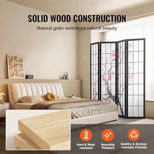 VEVOR Room Divider, 4 Panel Japanese Room Divider Screen, Wood Folding Privacy - Image 5