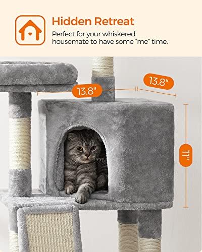 Feandrea Cat Tree, 45.3-Inch Cute Cat Tower, Climbing Condo, Light Gray - Image 4