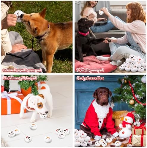 32 Pcs Christmas Dog Toys Squeaky Plush Balls, Soft Puppy Snowball with Dog & Snowman Smile, Christmas Pet Squeaker Fluffy Ball for Interactive Small & Medium Dogs, Xmas Toys Party Decorations - Image 5