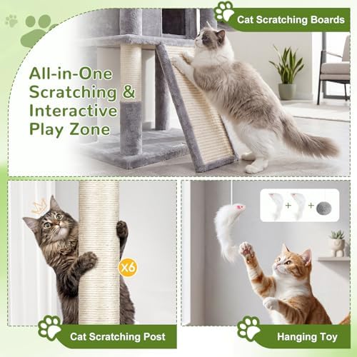 Globlazer 81in Cat Tree for Large Cats, Extra Tall Tower, Light Grey - Image 3