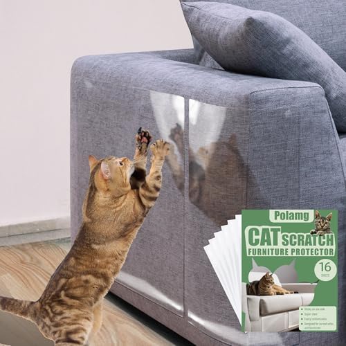 Cat Scratch Furniture Protector-16-Pack –Single-Sided, Heavy-Duty Self-Adhesive by Polamg