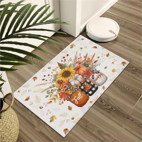 Giwawa Autumn Pumpkin Bath Rug Sunflower Flower Vase Bathtub Mat Soft Washable - Image 6