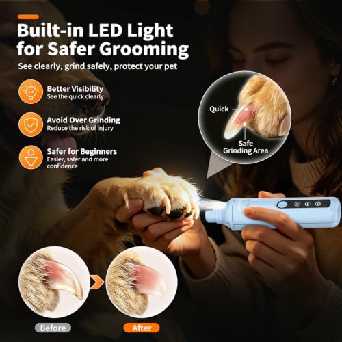 Dog Nail Grinder Quiet with LED Light Electric Cat Nail Trimmer - Image 3