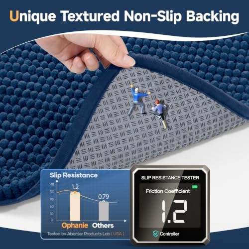 Ophanie Navy Blue Toilet Rugs U-Shaped 20x20, Soft Chenille Contour Bath Mat - Image 4