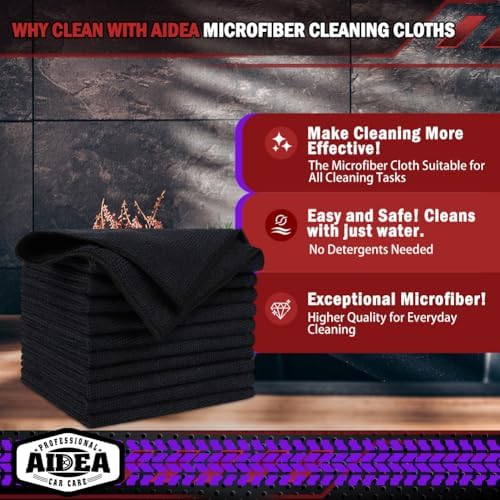 AIDEA Microfiber Cleaning Cloth Black 150PK, Cleaning Rags Shop Towel 12×12" - Image 2