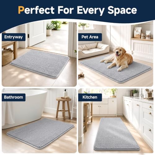 Ophanie Grey Bathroom Runner Rugs 60x24, Soft Chenille Bath Mat, Non Slip - Image 7