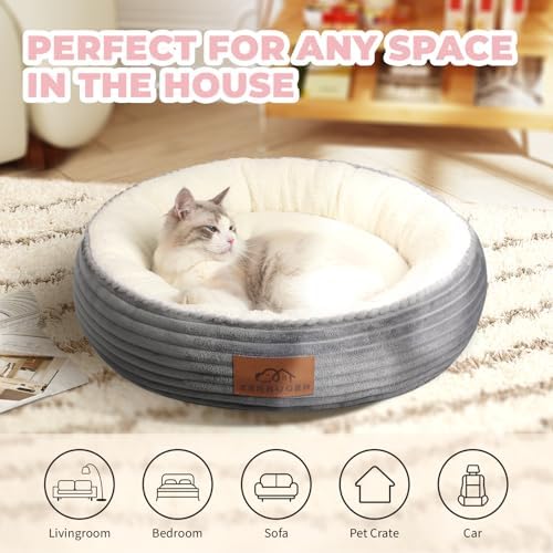 Zerbuger 23in Light Grey Round Dog Bed Sofa - Image 6
