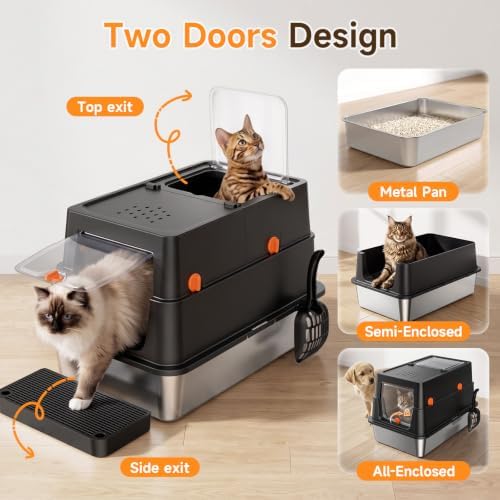 XL Enclosed Stainless Steel Litter Box - Image 6