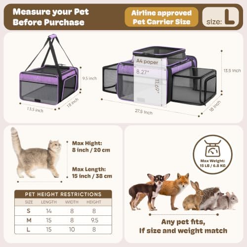 Top and 2 Sides Expandable Cat Carrier 18x13.5x9.5 TSA Airline Approved - Image 4