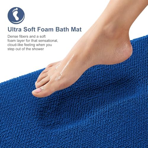 OLANLY Memory Foam Small Bathroom Rugs 24x16, Absorbent Mat, Deep Navy Blue - Image 2