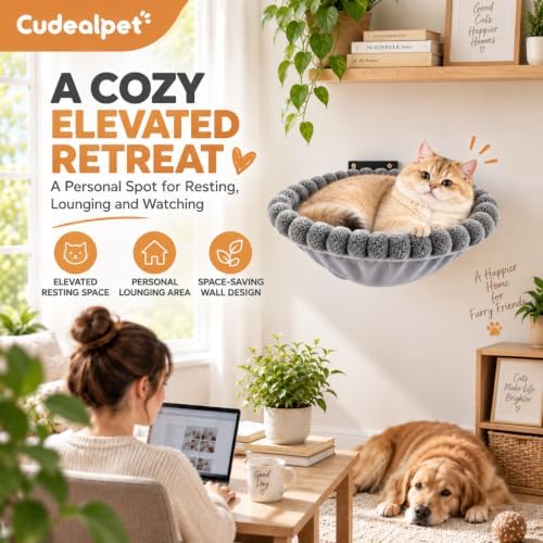 Cat Wall Hammock, Wall Mounted Foldable Plush Bed, 17 x 16 in - Image 4