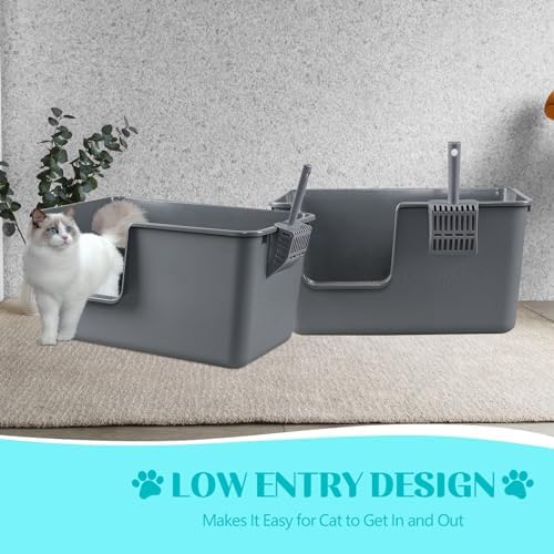 2-Pack High Side Plastic Cat Litter Box, Large Cat Litter Tray Basin - Image 5