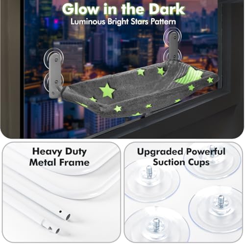 Zoratoo 2PC Glowing Star Cat Window Perch, Foldable Cordless Pet Hammock - Image 3