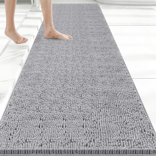 Bcoimo Bath Rug Mat, 60x24 Chenille Non Slip Grey Long Bathroom Runner Rugs by Bcoimo