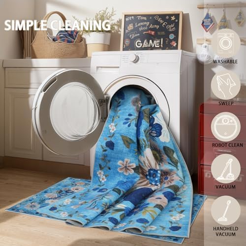Blue Floral Area Rug 4x6 for Bedroom Dining Room - Image 4