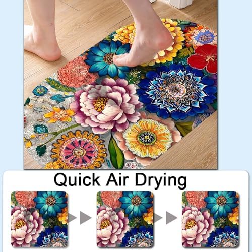 Folk Art Various Flowers Super Absorbent Quick-Drying Bathroom Mat Rug - Image 5