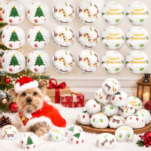 Syhood 60 Pcs Christmas Squeaky Snowball Dog Toys Small Plush Dog Chew Toys by Syhood