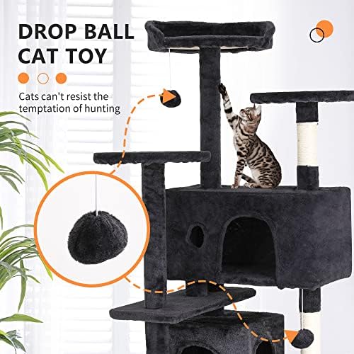 BestPet | 54" Cat Tree Tower | Dark Gray | Sturdy Multi-Level Cat Tree - Image 3