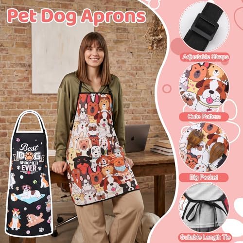 4Pack Dog Grooming Aprons with 2 Pockets Adjustable Grooming Smock - Image 5